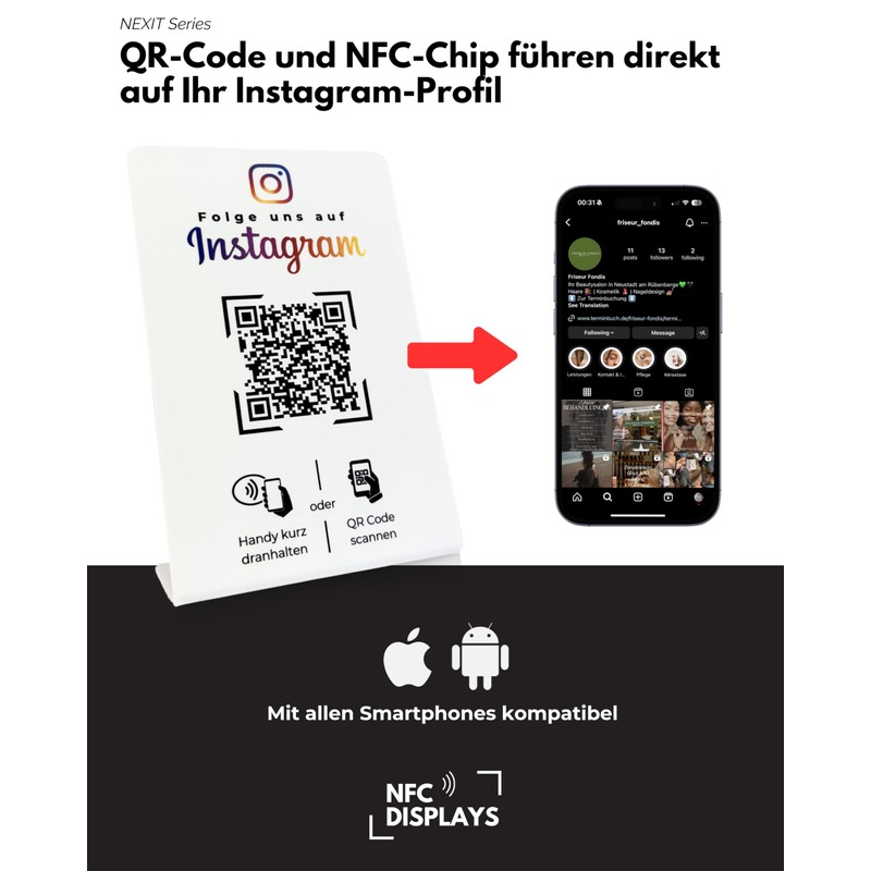 Stand / Sign for Instagram with QR Code and NFC