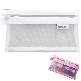 DEVENTORZ Pencil Case, Transparent, Mesh Pouch, Mesh Case, Large Capacity, Stationery, Simple, Fashion, Kids, Adults, White, Japanese