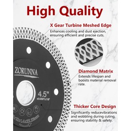 ZORUNNA 4.5" Diamond Blade for Angle Grinder, Super Thin Tile Cutting Blade for Smooth Cutting, 2Pcs Tile Cuttter Blade for Dry and Wet Cutting Porcelain Ceramic Tile Granite Marbles.