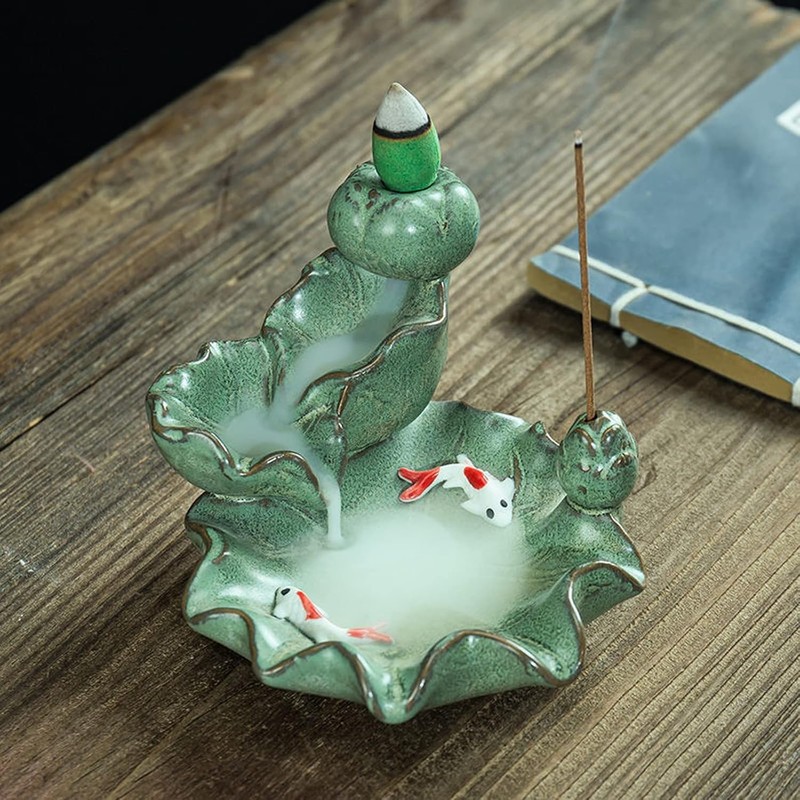 Taasmoog Backflow Incense Burner, Lotus Shaped Ceramic Incense Holder for