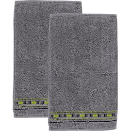 Erwin Müller Guest Towel Pack of 2 – Achern Grey/Green Size 30 x 50 cm – 500 g/m² – Quick Drying, Extra Absorbent, Loops on Both Sides