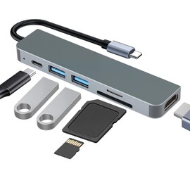 USB C Hub, PD100W, 4K HDMI, 3 x USB A, TF/FD, 7 in 1 Docking Station USB C, US B Adapter Compatible with MacBook Pro and MacBook Air, US B Splitter Compatible with MacBook Adapter