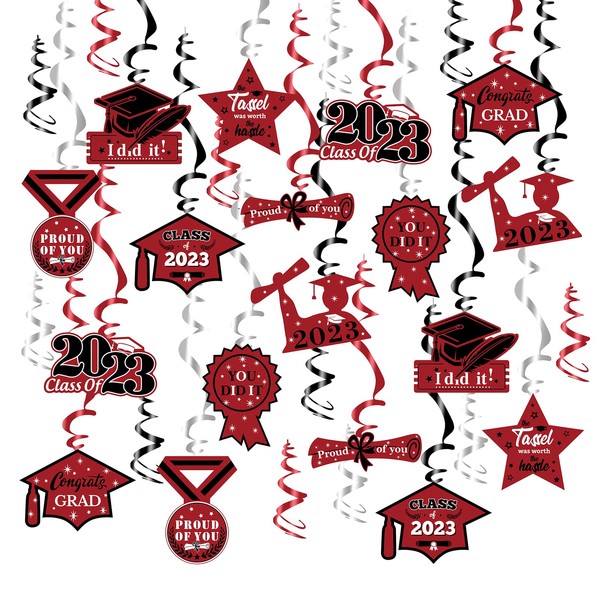Graduation Decorations Maroon Black 2023/Burgundy Black Graduation Party Decorations 2023 Hanging Swirls 30pcs Class of 2023 Burgundy Silver Black for Home Classroom Graduation Decorations