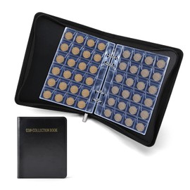 PAKESI 480 Pockets Coin Album with Zipper,20 Pages Leather Coin Collection Book Coin Collecting Holder,Coins Collection Organizer for Collectors,3x3cm/1.2x1.2inch,Black