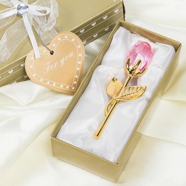Crystal Metal Red Rose Crafts Graduation Gift Box Set, Valentine Gift Wedding Gift Mother's Day Gift Box Transparent:_Gold Rod Pink Rose
