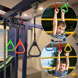 PELLOR 6 Pcs Ninja Rings, Monkey Bars Adjustable Backyard Obstacle Course for Kids & Adult, Heavy-Duty Gymnastic Rings Ninja Warrior Obstacle Course Trapeze Accessories