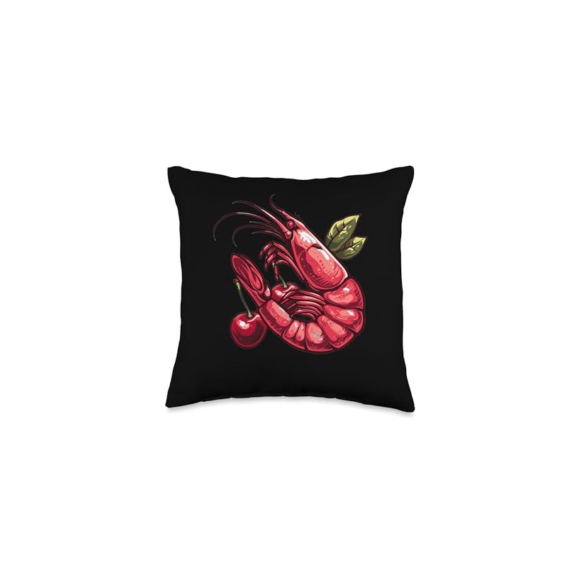 Cherry Shrimp 90s Retro Throw Pillow