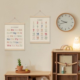 MuHsMan 2 Pack Alphabet Numbers Poster Hanger Frame, Boho Style Cottagecore Room Decor, Printed on Linen Hanging Wall Decor for Nursery Playroom Girls Boys Room, 12x16 Inch