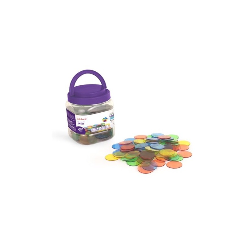 Miniland Container with 200 multicoloured translucent discs for sorting and