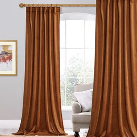 StangH Burnt Orange Curtains 108 inches Long, Heavy Thick Velvet Soundproof Window Drapes for Room Dividers Living Room, Holiday Backdrops, W52 x L108, 1 Panel