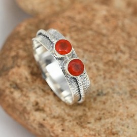 JEWELSTREZORO Karneol Edelstein Bandring Männer & Frauen Bandring Bandring 925 Sterling Silber Bandring Geschenkartikel Handarbeit TSR112E_66 (21.0)