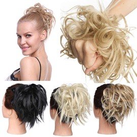 Tess Women’s Bun Hairpiece, Scrunchie With Straight Hair, Messy Bun, Top Knot, Up Do Hair Extensions, 45g medium Blonde