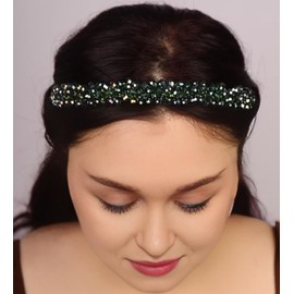 Lenjicons Sparkling Crystal Beads Headband Elegant Crystal Rhinestone Wedding Headband Handmade Rhinestone Hair Crown Bridal Hairband for Women for Wedding Party Prom (silver green)