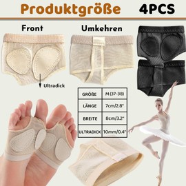 YIFLorine TANG Bunion Protector, 2 Pairs Non-Slip Foot Pads, Dance Socks, Ballet Foot Pads, Non-Slip Foot Pads, Ballet Foot Thong for Girls, Dancers, Training and Sports, Size 37-38 (Black, Skin Tone)