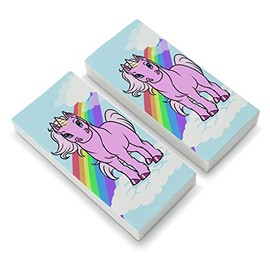 Pink Unicorn Floating on Cloud Rainbow Eraser Set of 2