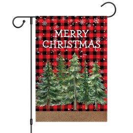 ChloropLastid Merry Christmas Garden Flag 12x18 Inch Red Buffalo Plaid Xmas Tree Double Sided Outside Yard Outdoor Decorative Flag Winter Holiday Vertical Outdoor Farmhouse Decor Flag