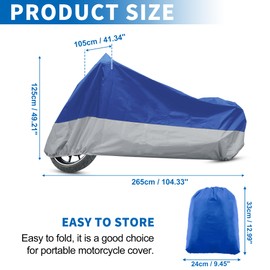 X AUTOHAUX Motorcycle Cover for Harley Davidson for Honda for Suzuki All Season Waterproof Sun Outdoor Protection Motorbike Cover Fits Up to 104.33'' Motorcycles Cover XXL Blue Silver Tone