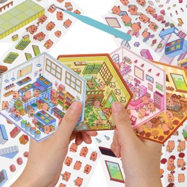 4 Sets Capybara Theme 3D Sticker Scenes DIY 3D House Stickers with Tweezers Capybara Stickers Home Supermarket Miniature Scene Stickers for Adult Relief Stress