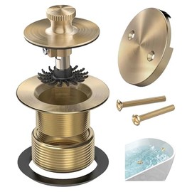 Champagne Brushed Gold Bronze Bathtub Drain, Hair Catcher and 2-Hole Overflow Faceplate, 11.5/16 UNC, Lift and Turn Bathtub Drain Replacement, Tub Drain Stopper