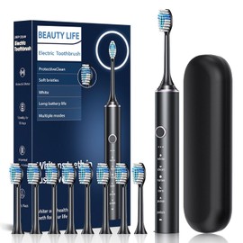 Cepillo De Dientes Eléctrico De Limpieza Y Blanqueamiento Inteligente, 6 modos limpieza, 100% de eliminación de placa, Cepillo de dientes eléctrico ultrasónico, Con 8 cabezales repuesto