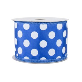 Royal Polka Dots Wired Ribbon - 2 1/2" x 10 Yards, White Dots on Royal Blue Faux Satin Ribbon, Easter, Memorial Day, Wreath, 4th of July, Garland, Swag, Bows, Christmas