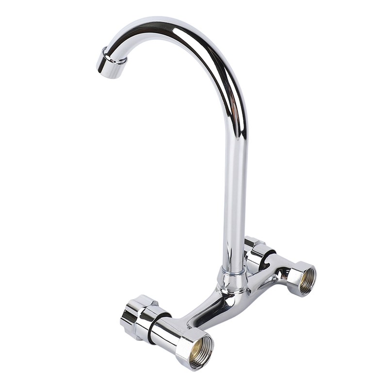 Wall Mount Kitchen Stainless Steel Smooth Surface 2 Handles Faucet