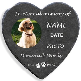 Muka Custom Pet Tombstone Limestone, Pet Memorial Stones with Photo, Pet Grave Marker in Memory of Pet, Dog, Cat, Bird-Heart-Shaped-M