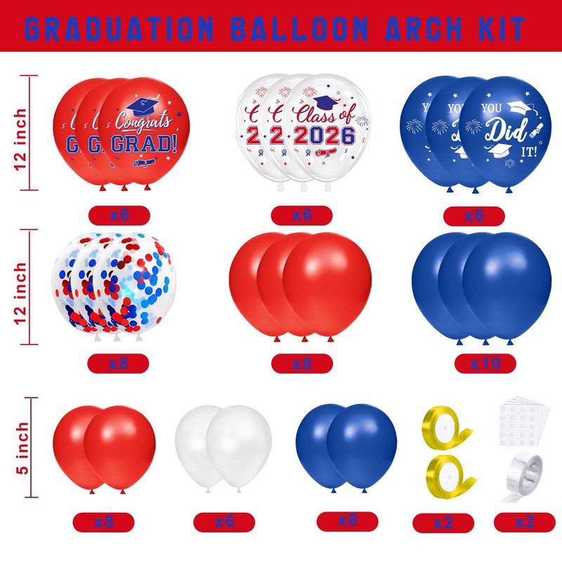 2026 Graduation Decorations, Red and Blue Graduation Decorations, Balloons Boxes