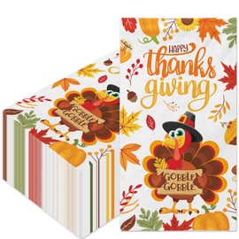 HABDJILTY 100Pcs Thanksgiving Napkins,Fall Guest Paper Napkins,Thanksgiving Turkey Pumpkin Fall Leaves Guest Bathroom Napkins for Thanksgiving Party Supplies Decorations.