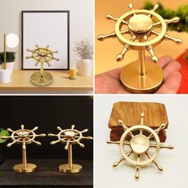 XQIGI Brass Spinner Ship Wheel, Kinetic ​Desk Toy Spin with Stand, High Speed Bearing Metal Hand Spinners Anxiety Finger Tabletop Toys Gyro (Small)
