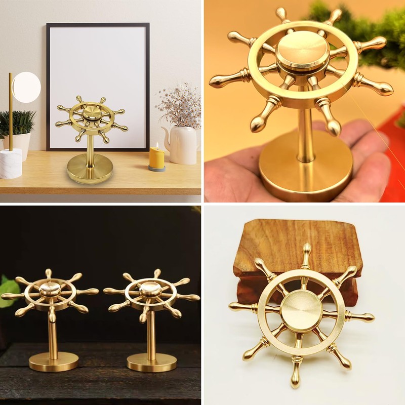 XQIGI Brass Spinner Ship Wheel, Kinetic ​Desk Toy Spin with