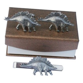 Stegosaurus Cufflinks and Tie Bar Slide Dinosaur Gift Set