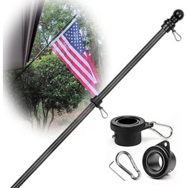 HIBLE Tangle Free Flag Pole 7 FT Carbon Fiber Flag Pole 1 Inch Black Flag Pole for House 6 Sections Adjustable Flag Poles (Flag Pole Only)