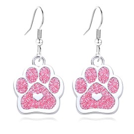 Cat Dog Paw Print Earrings for Women Stainless Steel Fashion Heart Footprint Earring Cute Dog Cat Animal Paw Print Earrings (Pink)