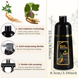 Black Hair Dye Shampoo, Black Hair Dye Shampoo, Black Hair Colour Shampoo, Natural Instant Hair Colour Shampoo for Men and Women, 500 ml