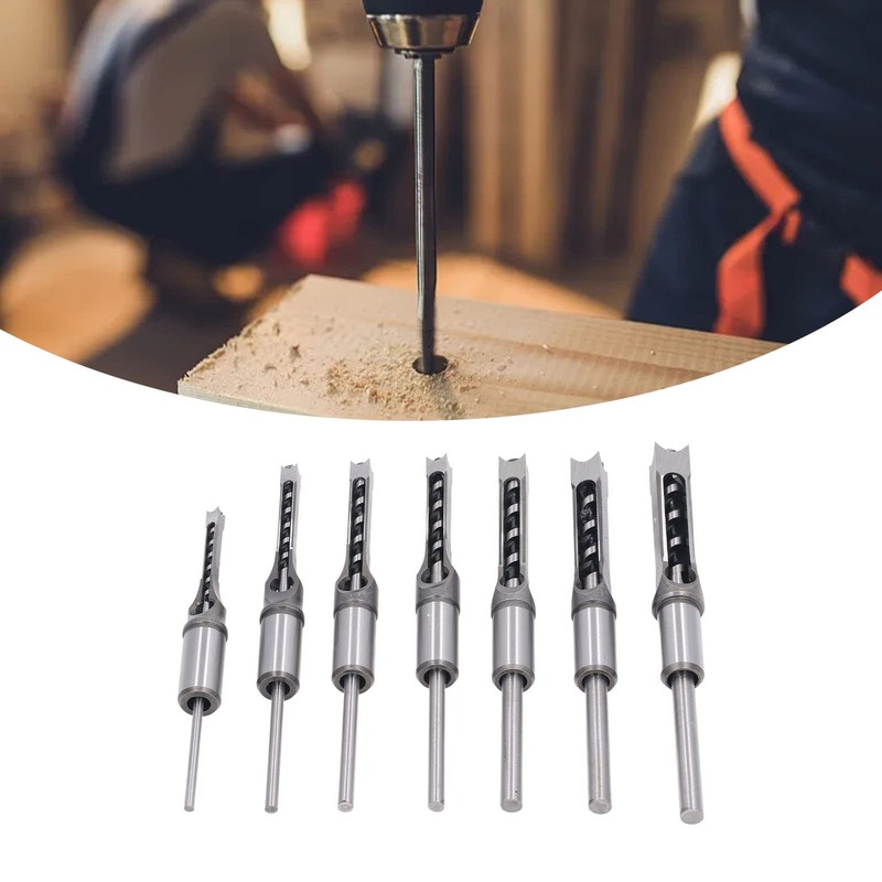 Garosa 7Pcs Square Hole Mortise Chisel Drill Bit Woodworking Hole