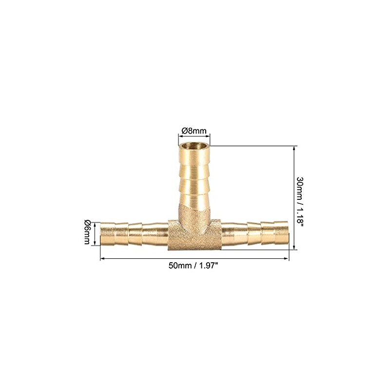 sourcing map Brass Hose Reducer Fitting T 3 Way Barb