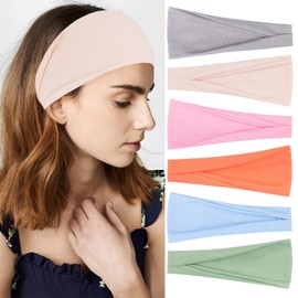 RuiYok Wide Headbands for Women Non Slip Fashion Womens Headbands 6 Pack Yoga Workout Sweat Head Bands Elastic Hair Bands for Women's Hair Soft Cotton Cloth Headband for Everyday Wear