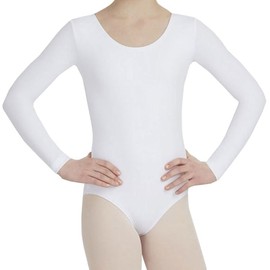 reshmena® Girls Long Sleeve Gymnastics Leotard, Ballet Leotard, Dance Tops, Bodysuit, Leotards, One-Piece Unitards, Jumpsuit Girl Dancing Ballet Athletic Leotards for Girls (White, 13 Years)