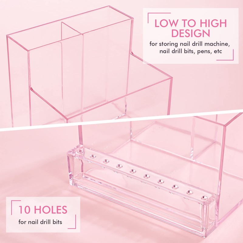 Minkissy Modern Pink Nail Drill Storage Box & Holder