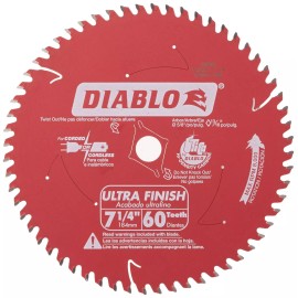 Diablo Freud Diablo D0760A 7 1/4 Inch 60T Ultra Finish Table Saw Blade Silver