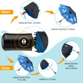 TechRise Umbrella, Compact Strong Windproof Automatic Umbrellas, Folding Lightweight, Portable Travel Golf Umbrella for Rain, One Button Auto Open and Close, Sky