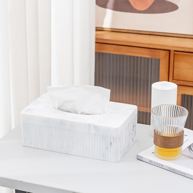 Marble Tissue Box Cover, Rectangular Napkin Facial Tissues Holder for