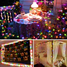 KNONEW 203FT Outdoor Christmas Fairy Lights Plug in,600 LED String Lights Outdoor Waterproof 8 Modes Memory Times for Wedding Bedroom Walls Garden Trees Decoration(Multicolor)