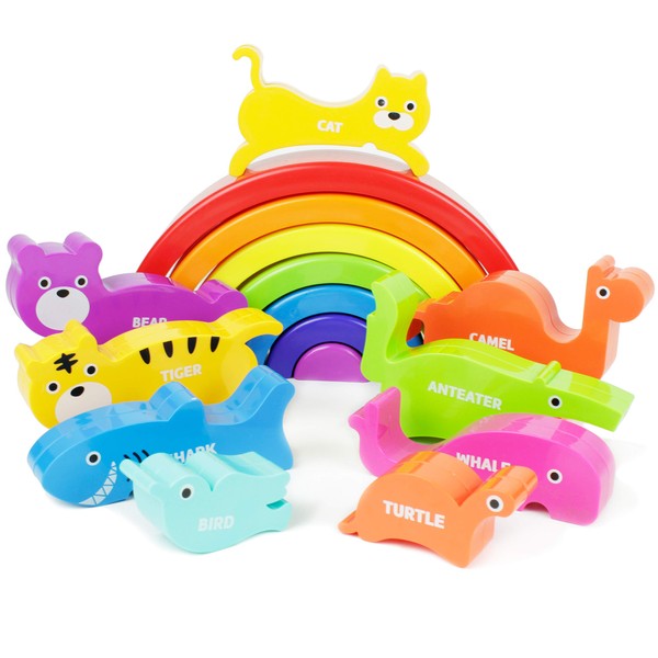 Boley Plastic Rainbow Stacking Block Toy Set - Baby Animal Building Shape Sorter Blocks - Great Educational Learning Toy for Kids, Children, Toddlers