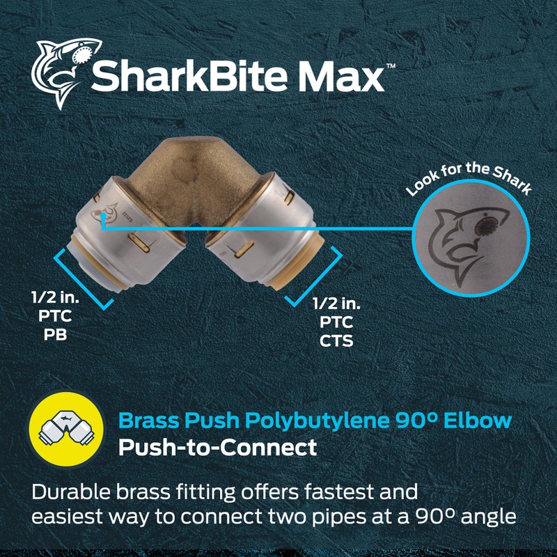 SharkBite Max 1/2 Inch x 1/2 Inch Polybutylene Transition 90
