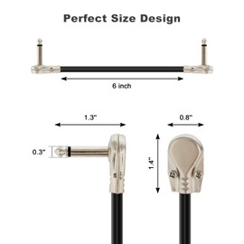 Aqdocvf 3-Pack Guitar Patch Cables, 6 Inch Guitar Pedal Cables for Pedalboard Effects with Metal Right Angle Plug Ideal Stereo Patch Cables Guitar and Bass, Black