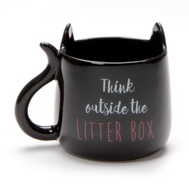 Enesco Our Name Is Mud Outside the Litter Box Sculpted Cat, 12 ounce, Black Stoneware Mug