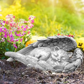 Cat Dog Angel Garden Decoration Figures, Animal Statue Dog Cat Angel Figurine Garden Statue, Pet Memorial Grave Marker Tribute Statue, Decorative Commemorative Animal Garden Statue, Animal Garden Dog