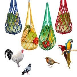 COWANIEE 4 Pcs Poultry Vegetable String Bag, Fruit Holder Chicken Cabbage Feeder, Chicken Vegetable Feeder String Bag with Hook, for Poultry Hens Goose Duck